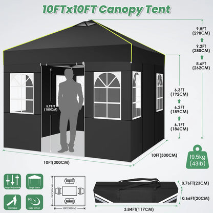 COBIZI 10x10FT Pop Up Canopy Tent with 4 Removable Sidewalls