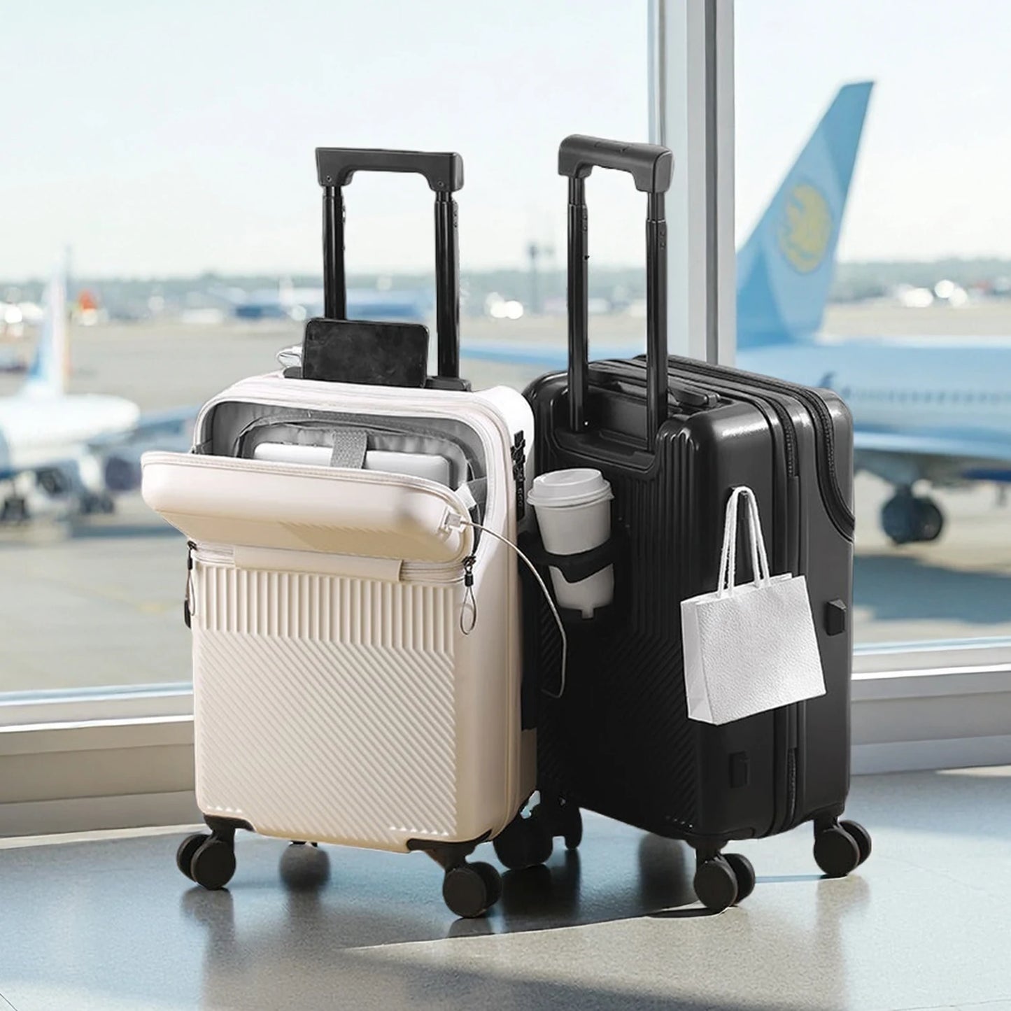 Front-Opening Multifunctional Zippered Case With Cup Holder & USB Port