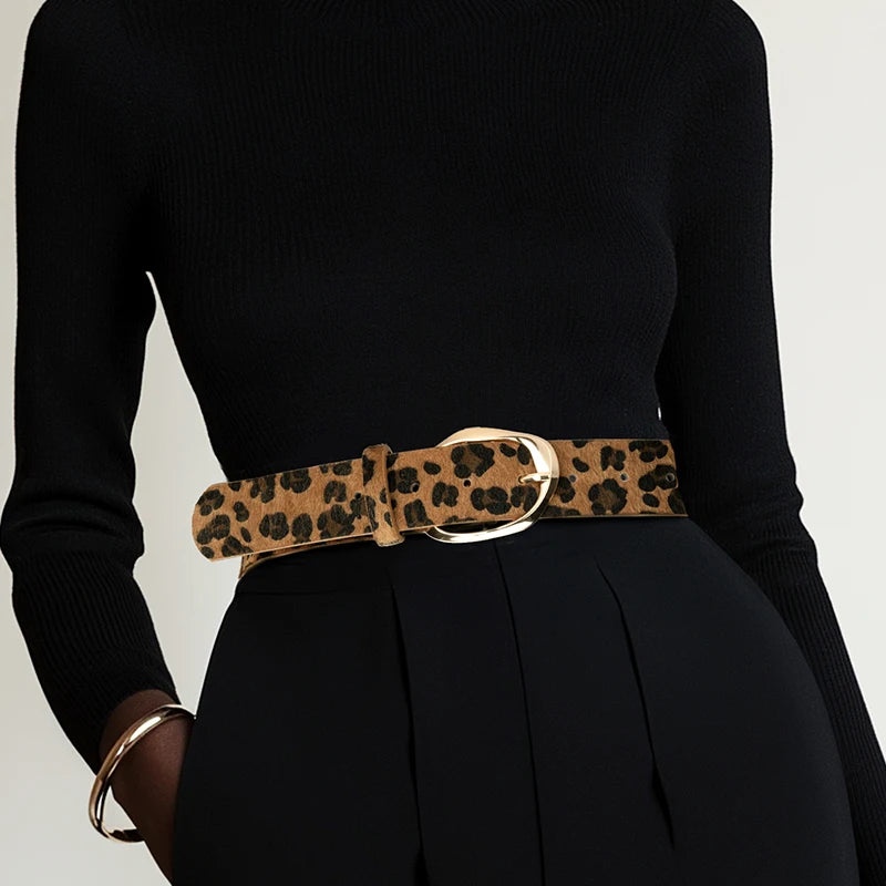 Leopard Print Irregular Alloy Pin Buckle Belt