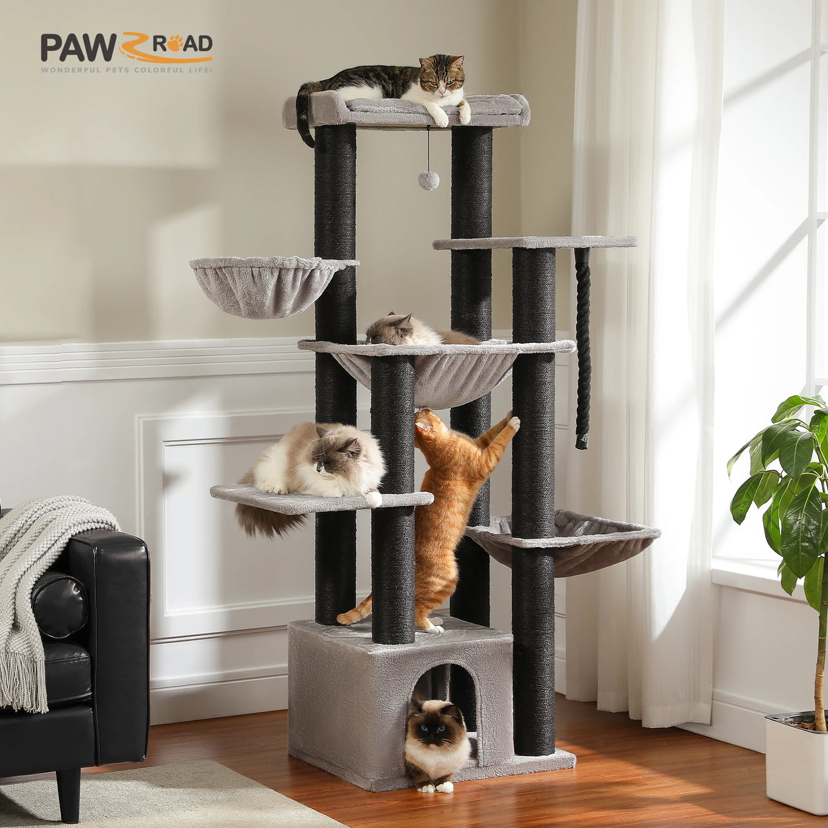 PAWZ Road 67" Multi-Level Heavy-Duty Cat Tree Tower for Large Cats