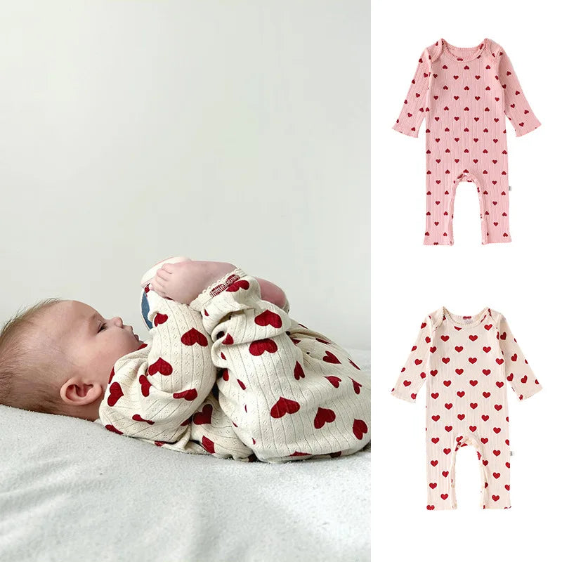 Heart Print Baby Girl 100% Cotton Long Sleeve Romper