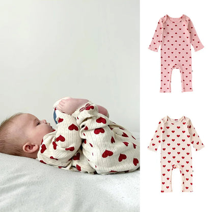 Heart Print Baby Girl 100% Cotton Long Sleeve Romper