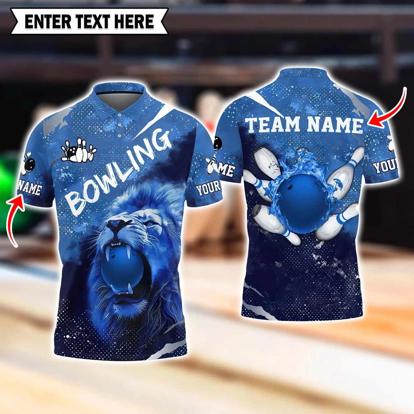 Men's Custom Name Graphic Bowling Polo Shirt