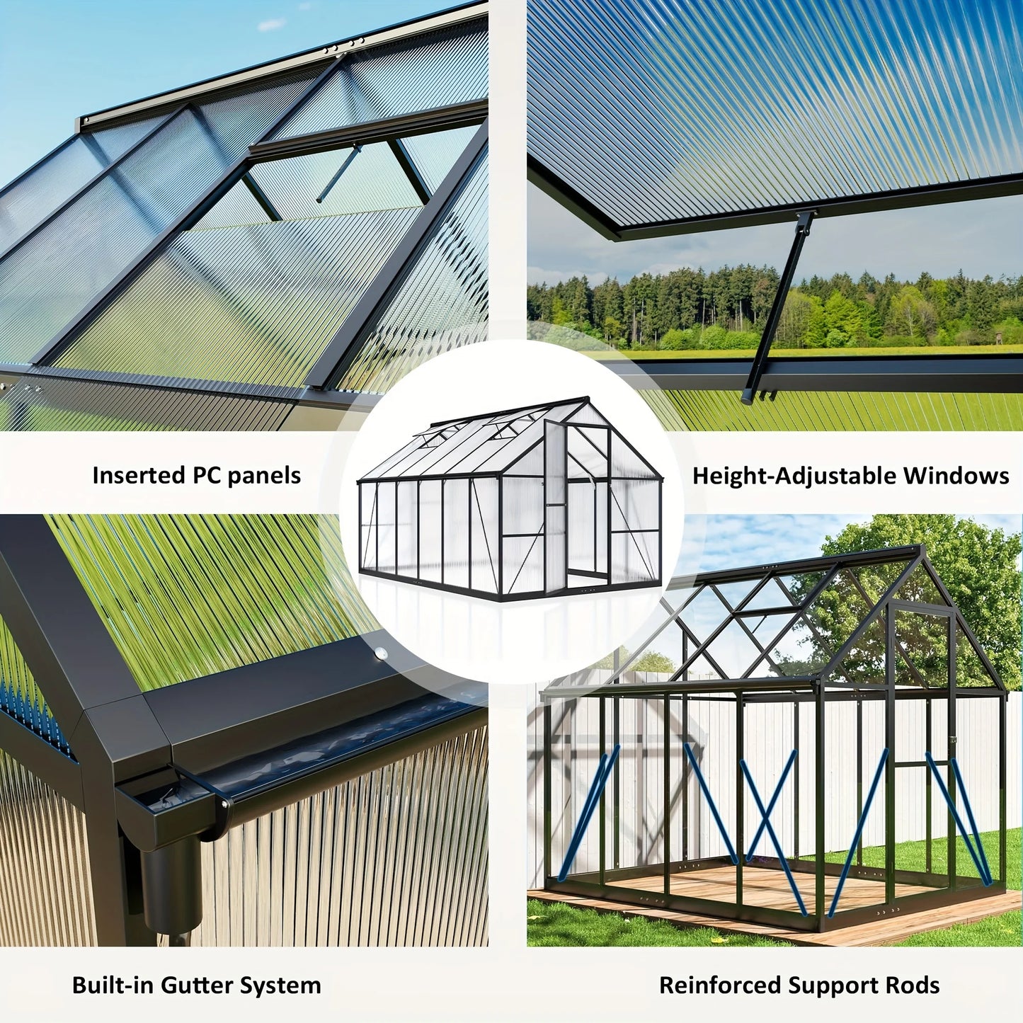 10X18FT Polycarbonate Greenhouse with Roof Vent