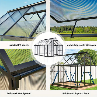 10X18FT Polycarbonate Greenhouse with Roof Vent