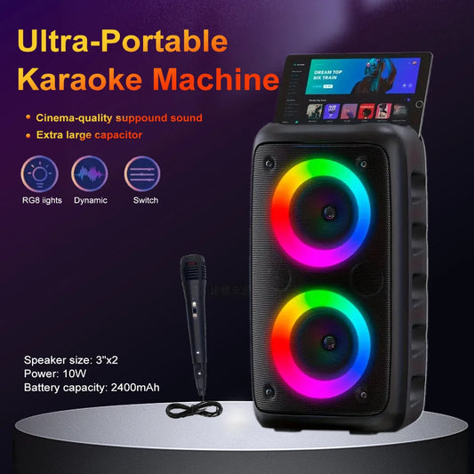 Portable Bluetooth Karaoke Speaker with RGB Lights & Wired Mic