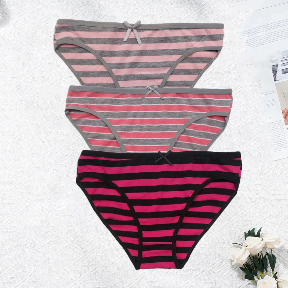 YOUREGINA Striped Seamless Cotton Briefs 3Pk