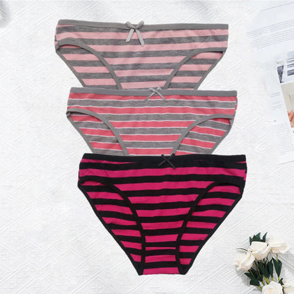 YOUREGINA Striped Seamless Cotton Briefs 3Pk