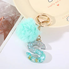 Letter Key Pendant With Green Fluffy Pompom