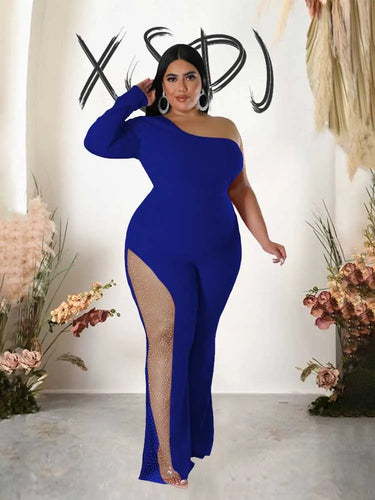 One Piece One Shoulder Single Sleeve Long Wide Foot Jumpsuit