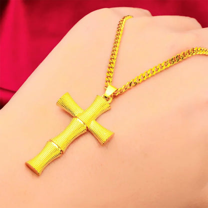 24K Gold AU999 Cross Pendant Necklace - Fine Religious Faith Jewelry