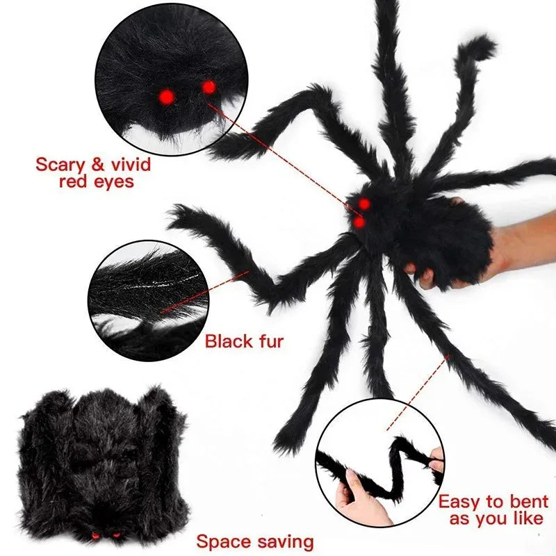Giant Plush Black Spider Outdoor Halloween Decor