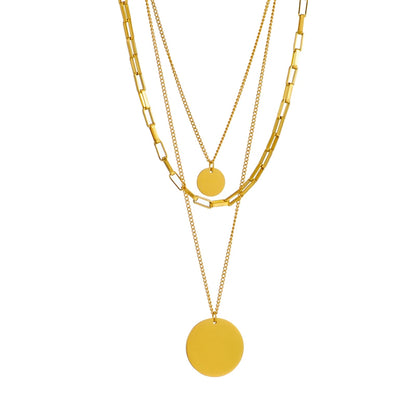 316L Stainless Steel Gold Color 3in1 Round Pendant Necklace