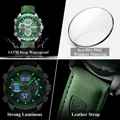 POEDAGAR LED Luminous Dual Time Display Digital Quartz Watch