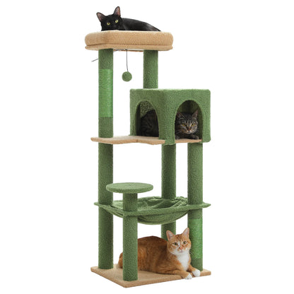 PEQULTI 5-Level Cat Tree Tower (113 cm) with Sisal Scratching Posts, Condo & Hammock