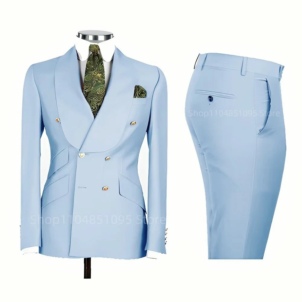 Men's Formal Double-Breasted Business & Wedding Suit Set