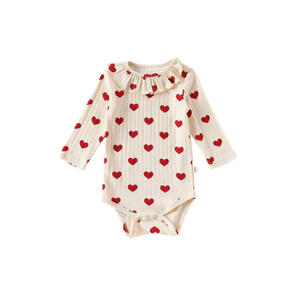 Heart Print Baby Girl 100% Cotton Long Sleeve Romper