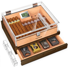 Desktop Humidor Box with Cigar Accessory Drawer Humidifier & Digital Hygrometer