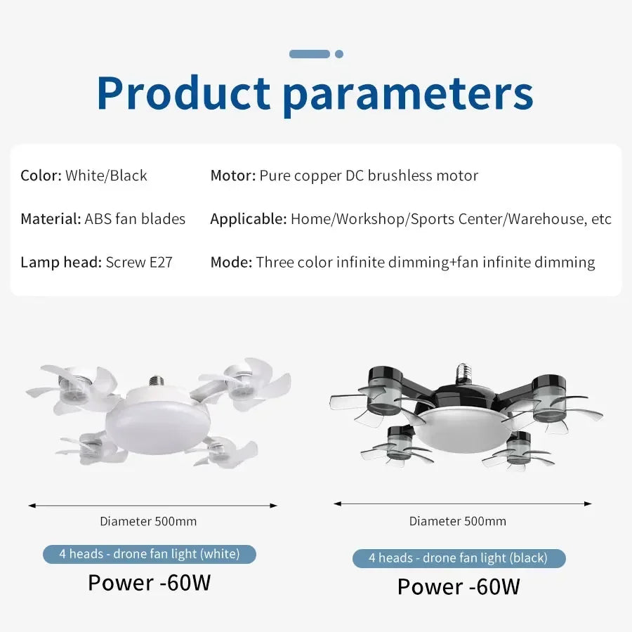 Modern Drone Design 2-in-1 Ceiling Fan Light with Remote