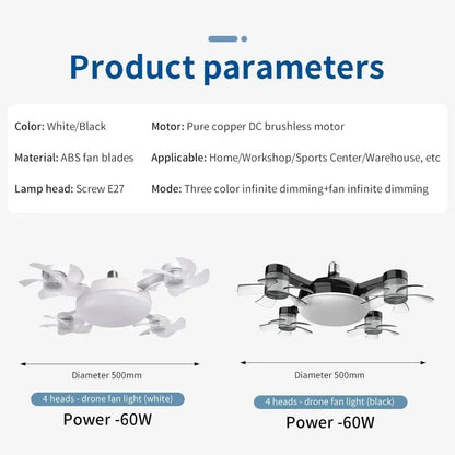 Modern Drone Design 2-in-1 Ceiling Fan Light with Remote