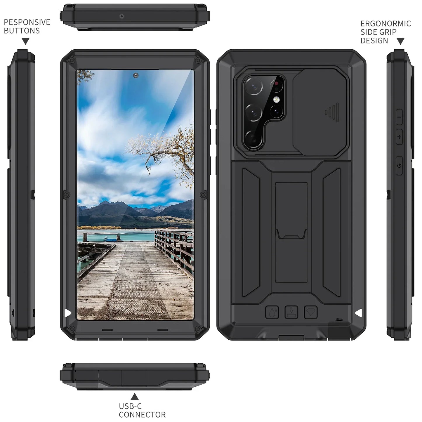 Military Grade Rugged Case for Samsung Galaxy S Series with Kickstand & Camera Cover