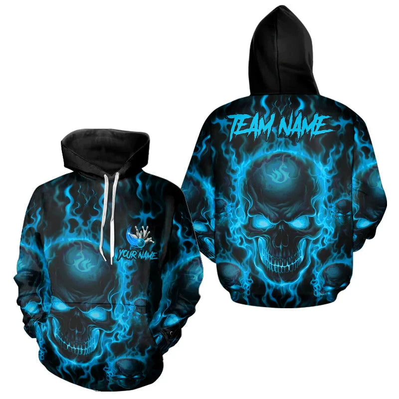 Men's Custom Name Skull Bowling Graphic Hoodie