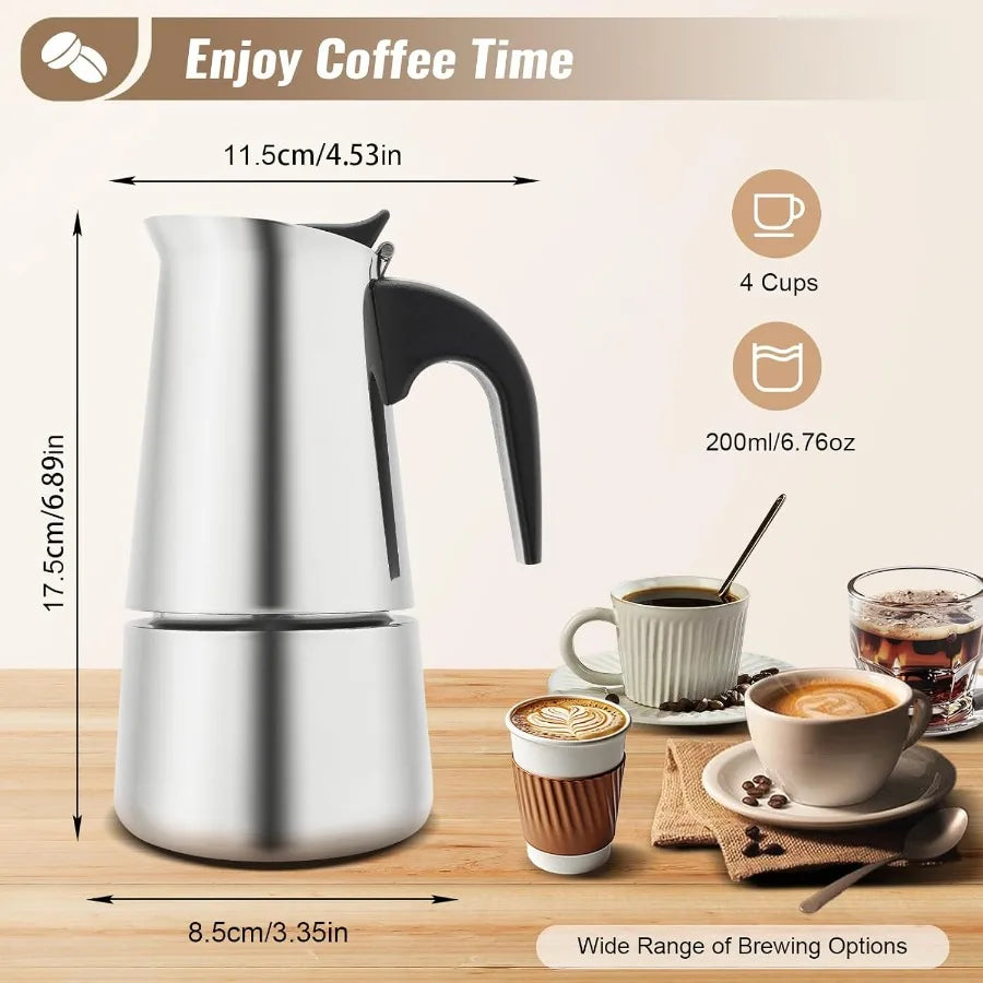 Stovetop 4 Cup Stainless Steel Moka Pot Espresso Coffee Maker