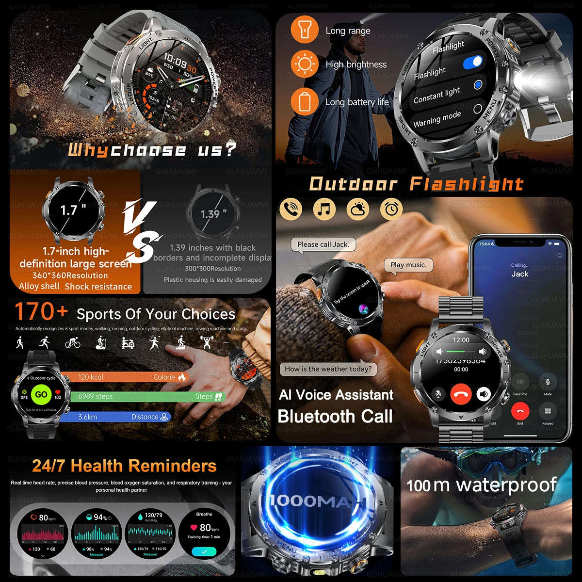 Military Smart Watch 1000Mah Battery