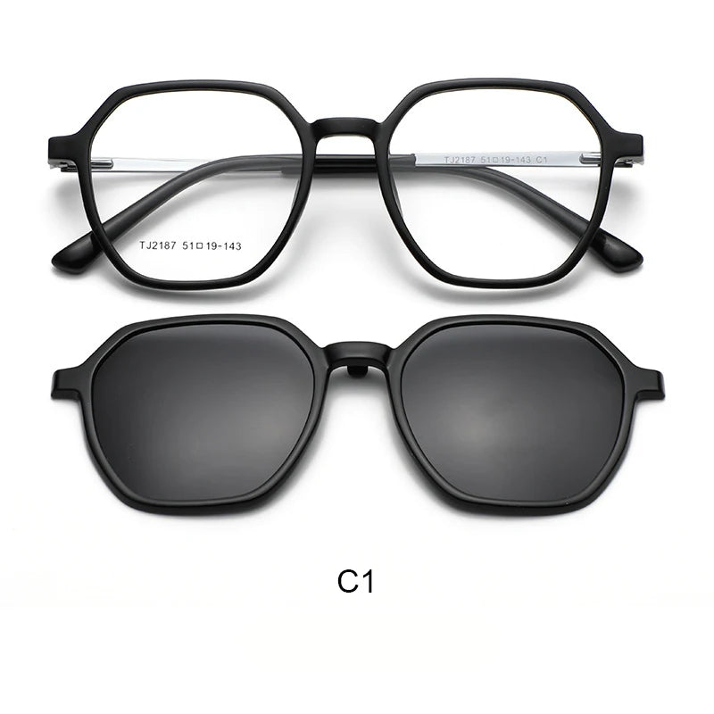 Magnetic Clip-On Polarized Sunglasses & Optical Eyeglass Frame Set