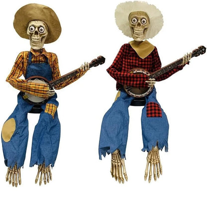 Animated Banjo Playing Skeleton Scarecrow Halloween Decor
