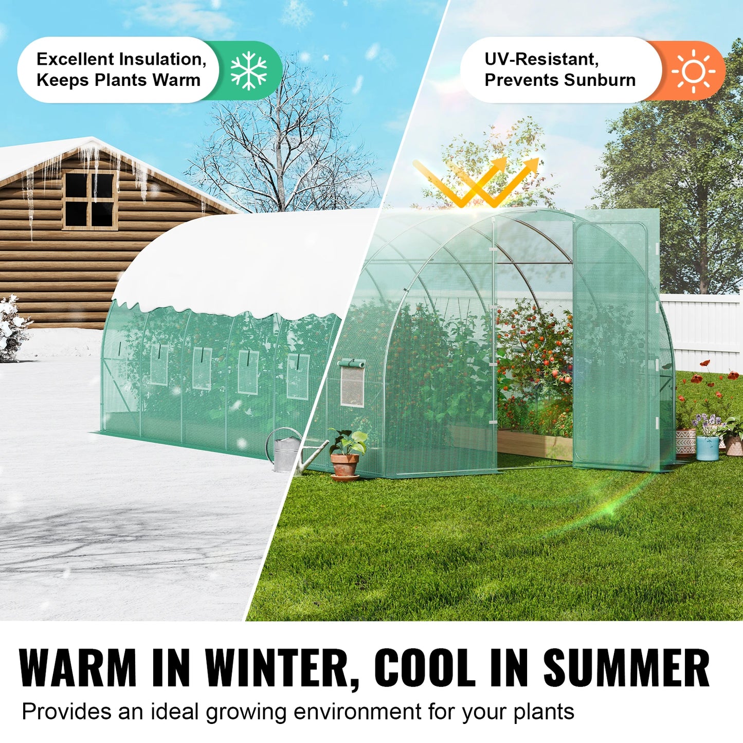 SucceBuy Walk-in Tunnel Greenhouse with Galvanized Steel Frame & Swing Door
