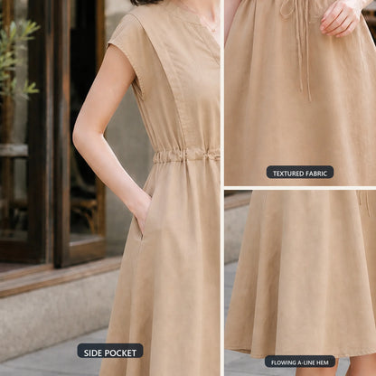 Women's Summer Cotton Linen Short Sleeve Button-Down A-Line Dress