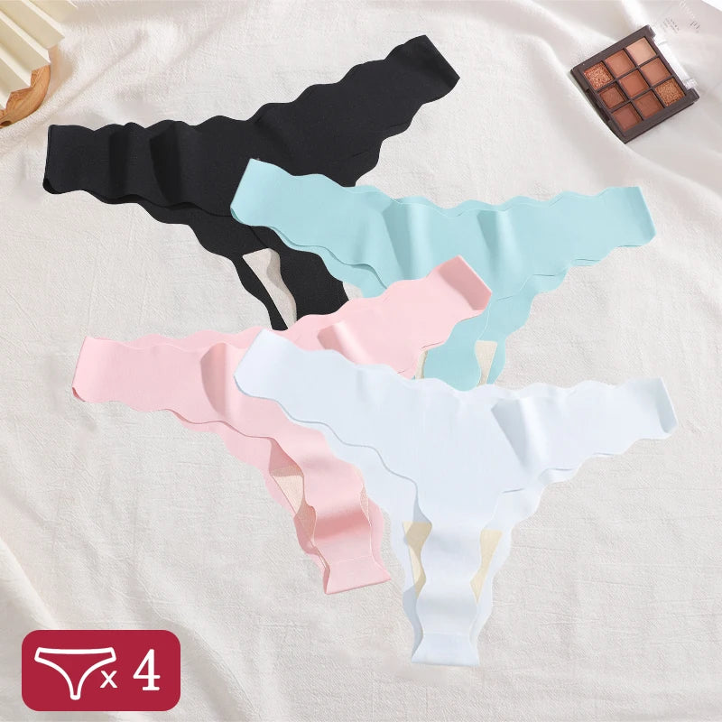 4Pcs Low-Waist Wave Edge Thongs