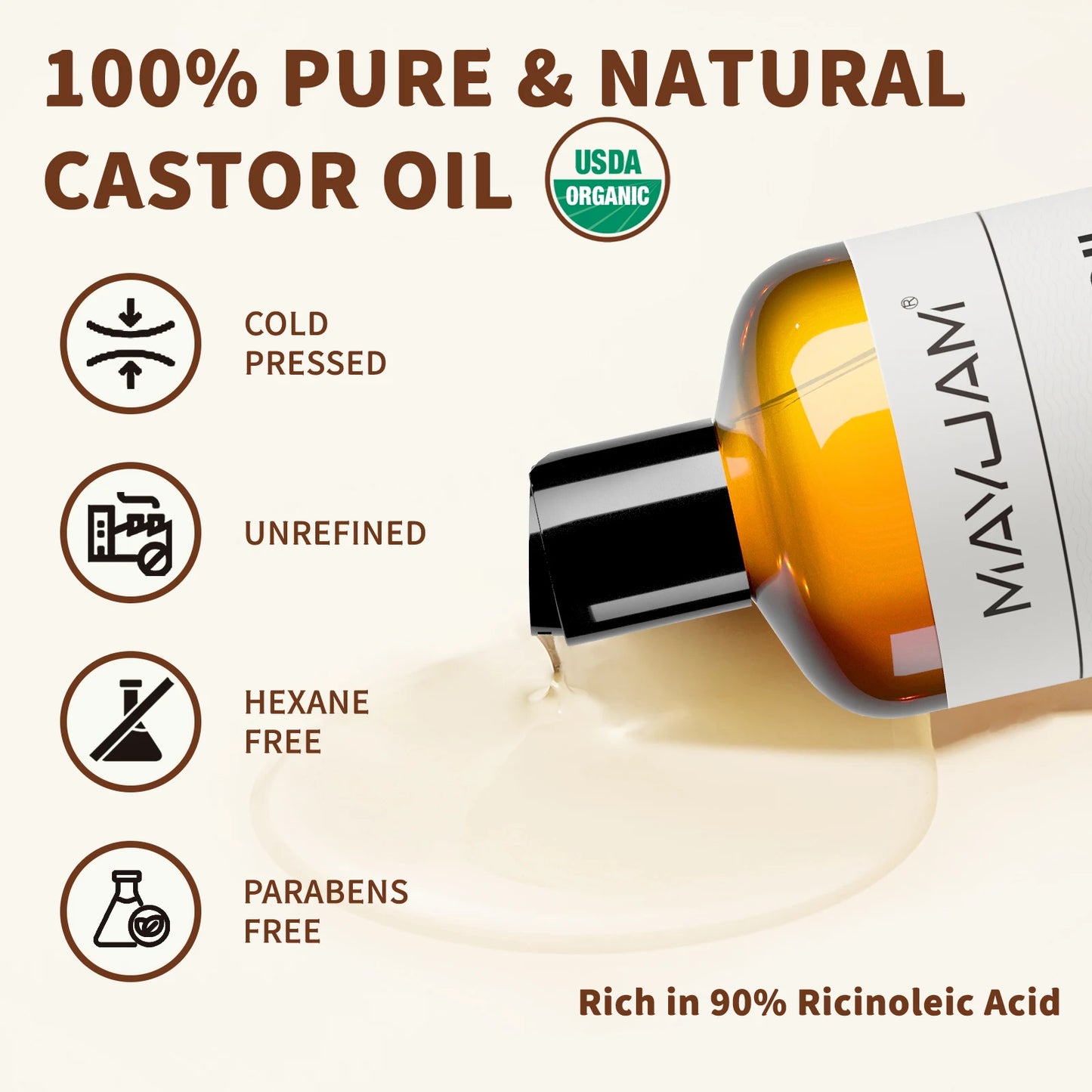 USAD Organic Castor Oil Cold Pressed Pure Natural Carrier Oil