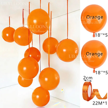 10-Pack 18" Orange & Hot Pink Party Balloons with Satin Ribbons