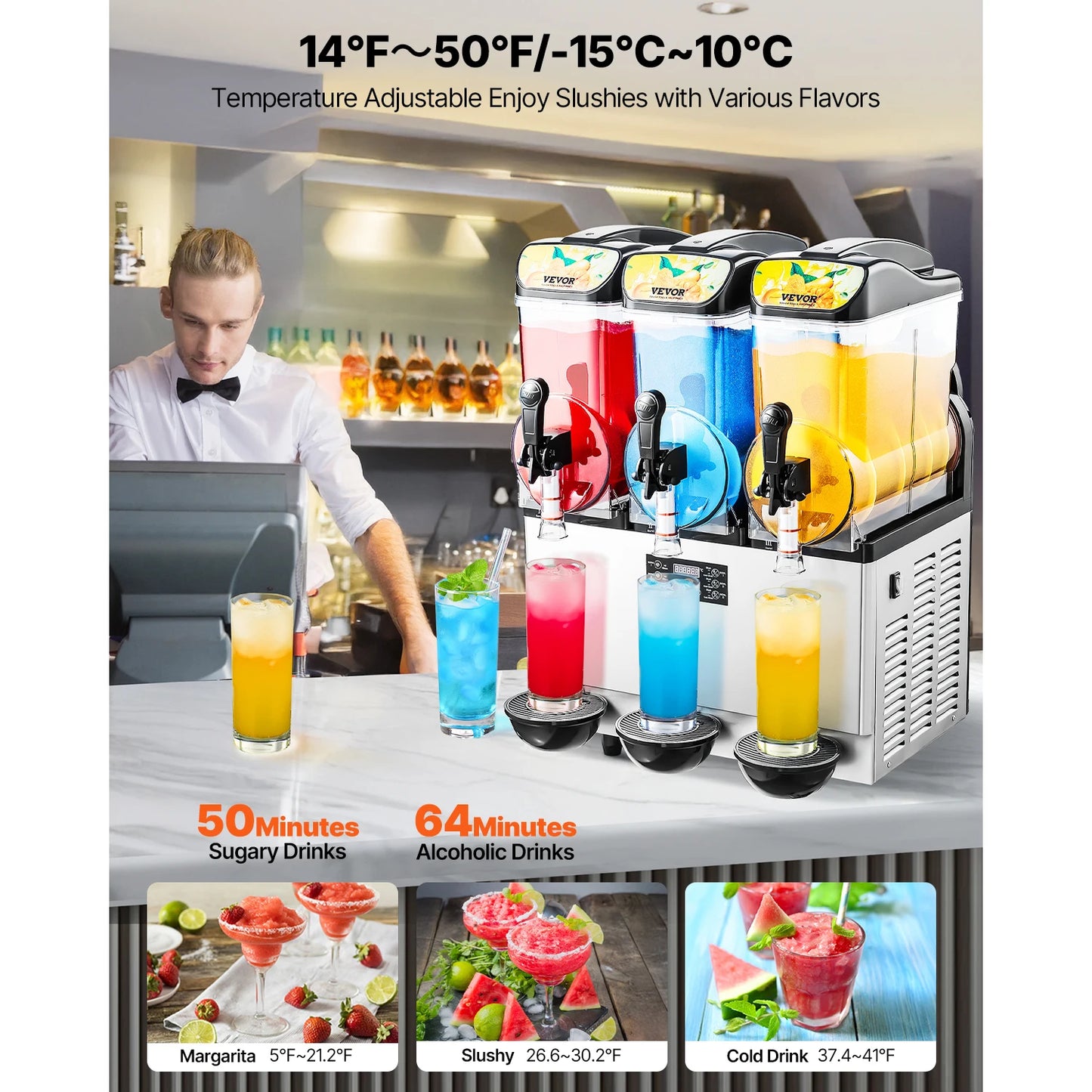 Succebuy 15L Commercial Frozen Drink Maker Triple Tank Slushy Machine