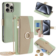 Crossbody Leather Zipper Wallet Case for iPhone Flip Mirror Cover Long Lanyard