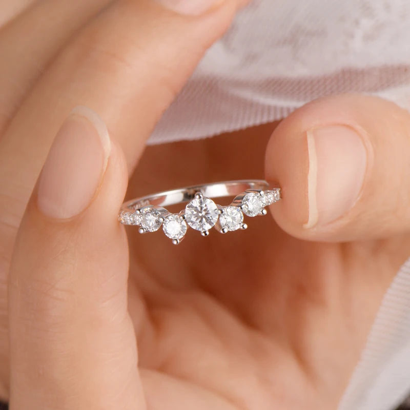 Anziw Real S925 Ring Cluster Moissanite Sterling Silver Ring