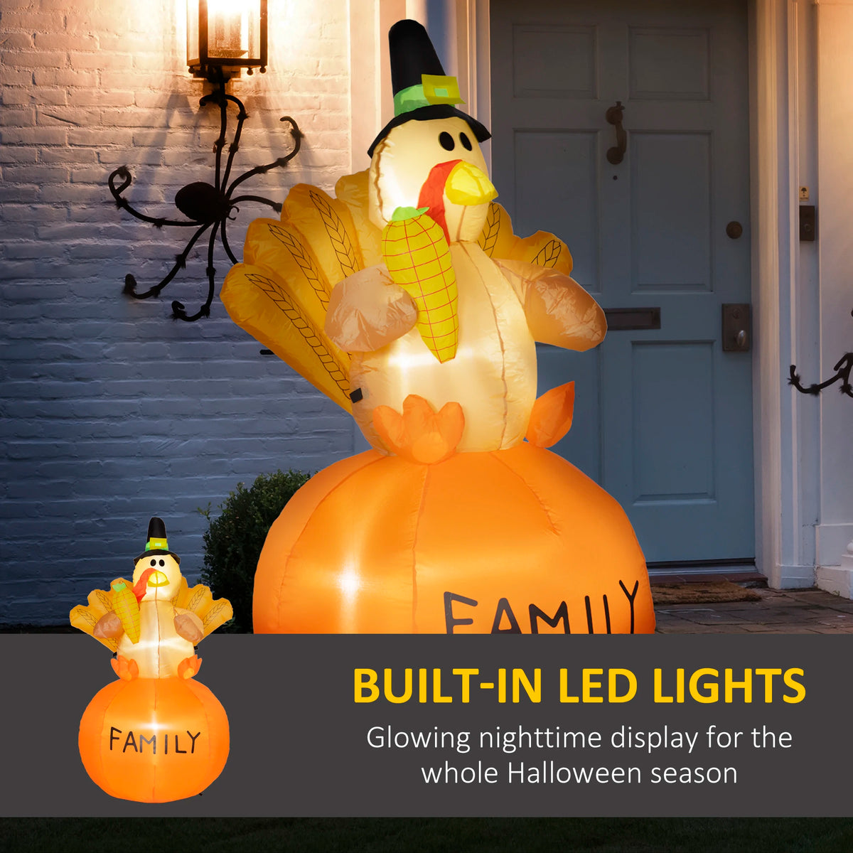 HOMCOM 4.9ft Inflatable Thanksgiving Decoration Turkey - Blow Up Outdoor LED Yard Display