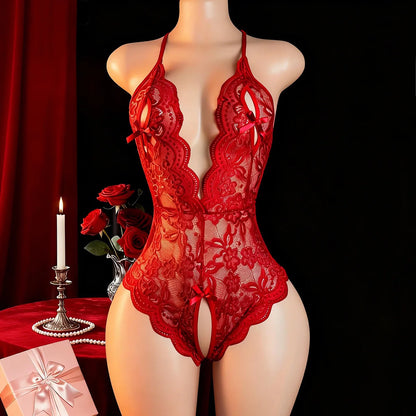 Women's Transparent Lace Open Crotch Lingerie Bodysuit