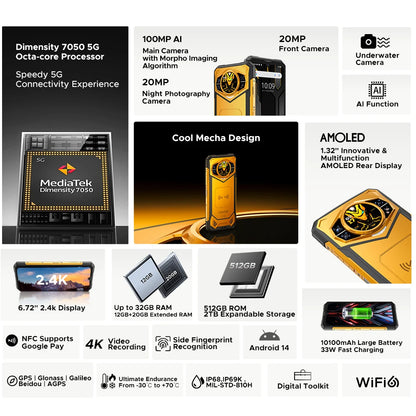 Global Version DOOGEE S200 X 5G Rugged 7050 12GB RAM 512GB ROM AI Triple Camera Cellphone