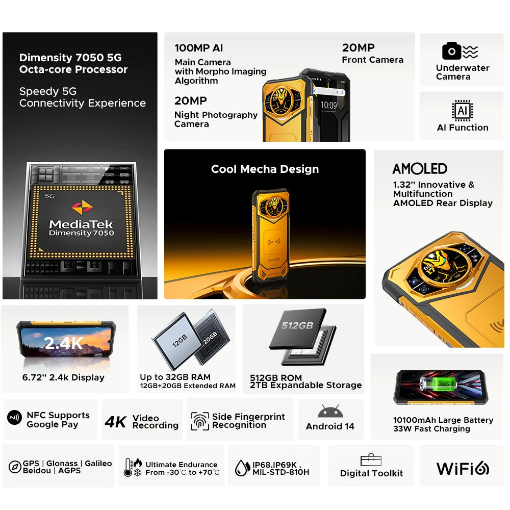 Global Version DOOGEE S200 X 5G Rugged 6.72" 7050 12GB+512GB AI Triple Camera Smartphone