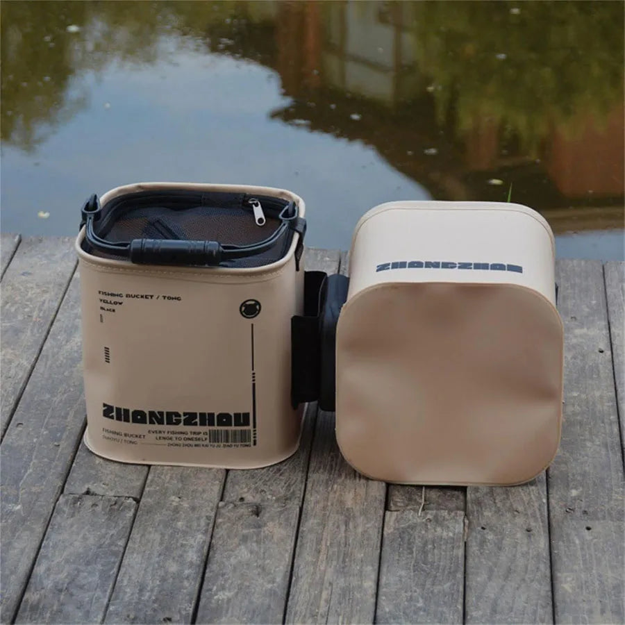 Foldable Live Fish Bucket and Portable Net with Rope
