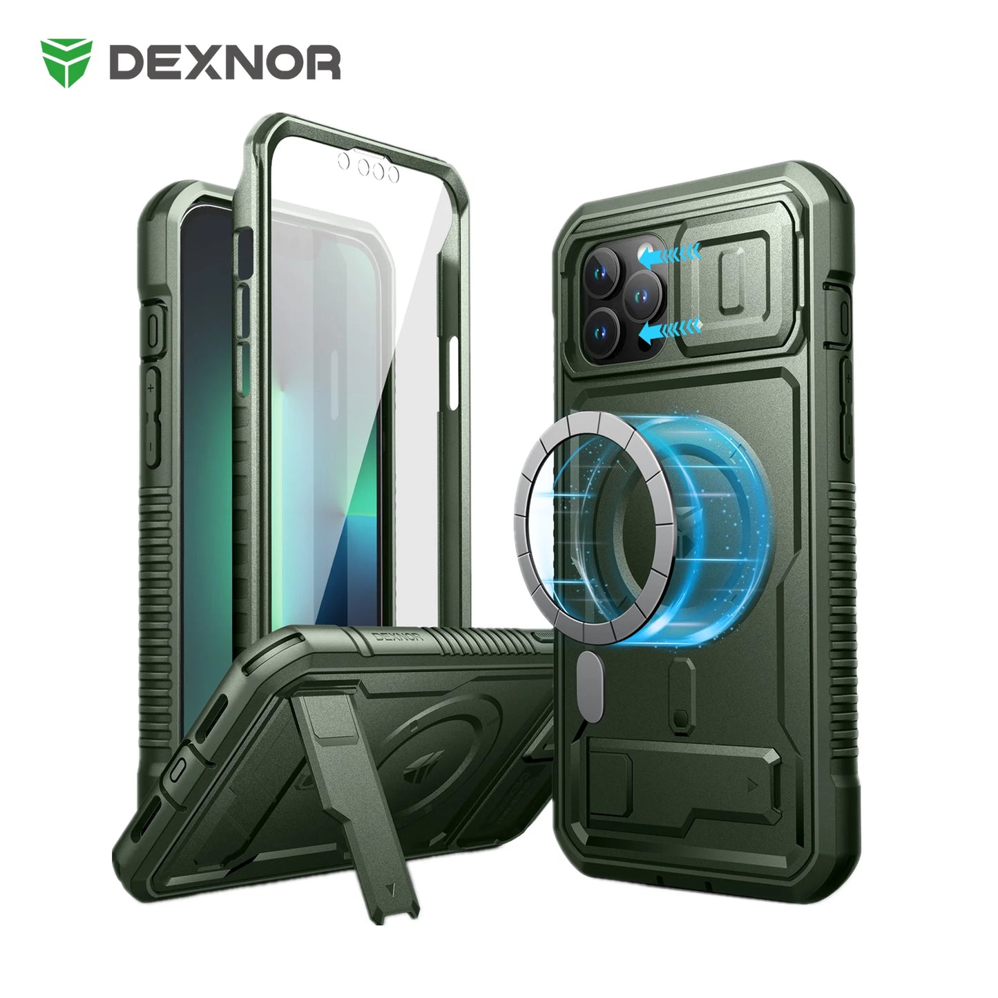 Heavy-Duty Rugged Armor Case with Kickstand & Camera Cover for iPhone