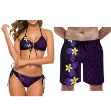 Printed Tie Color Couple Swimsuit