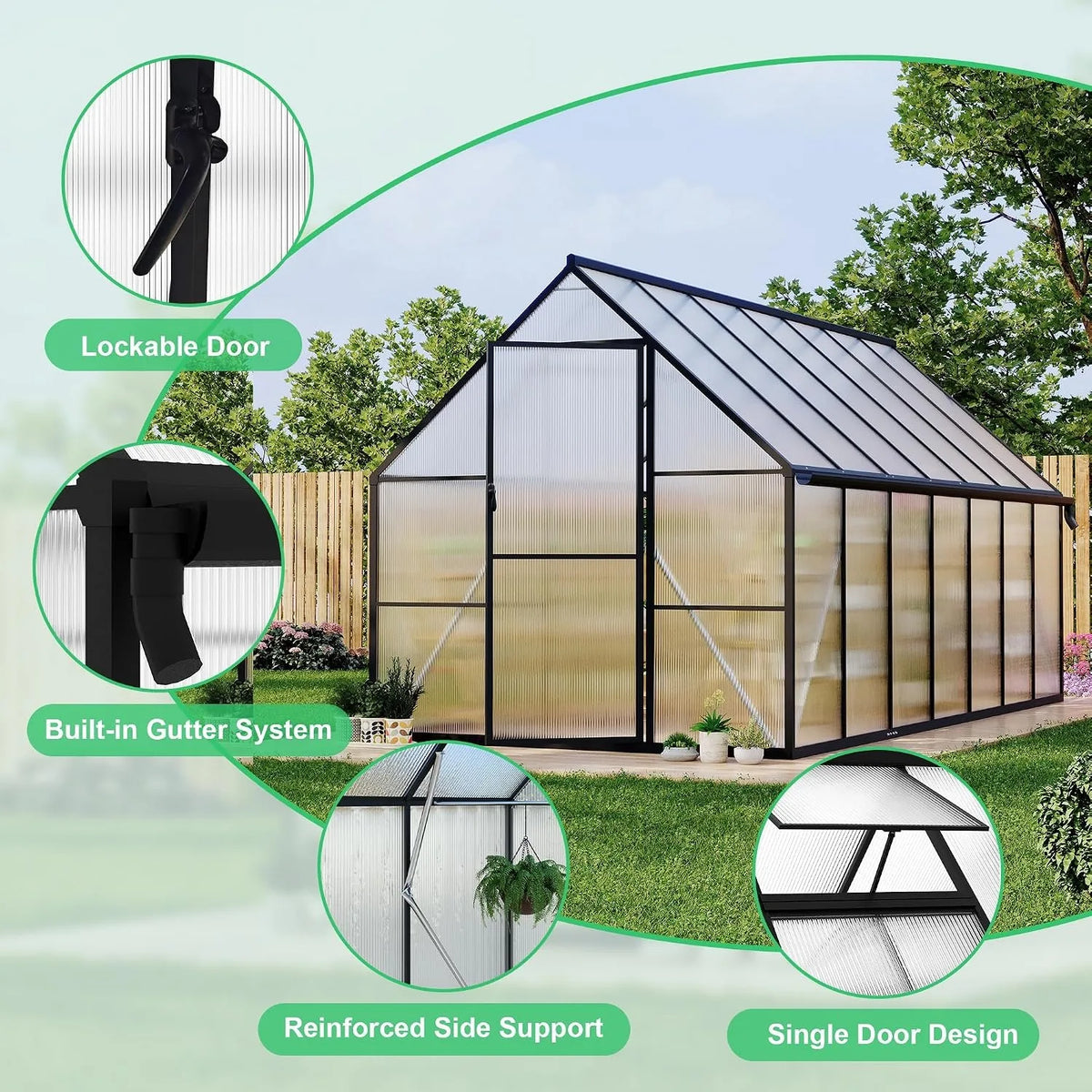 8x14 FT Heavy-Duty Walk-In Outdoor Greenhouse – Aluminum Frame & Polycarbonate Panels