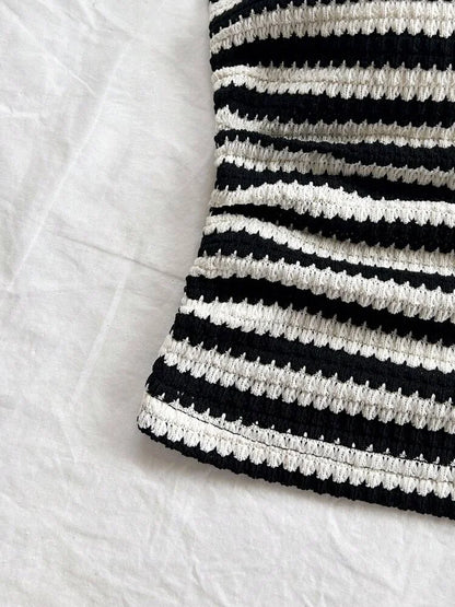 Black and white Striped Strapless Shorts Set,