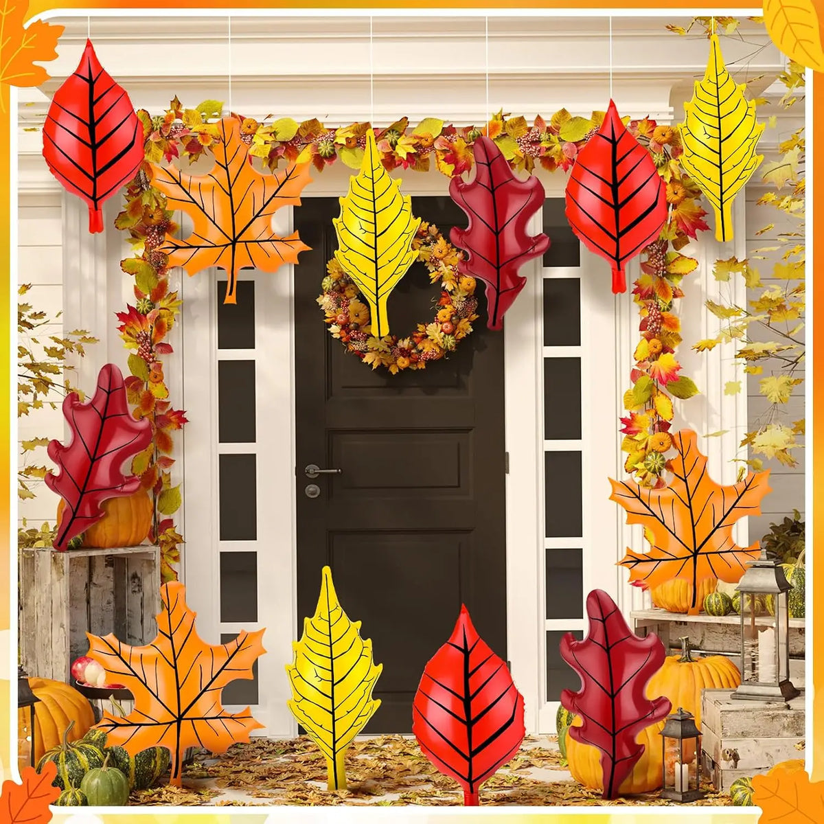 12 Pcs Fall Inflatable Leaf Outdoor Decorations, Large Inflatable Maple Leaf Ball Balloons