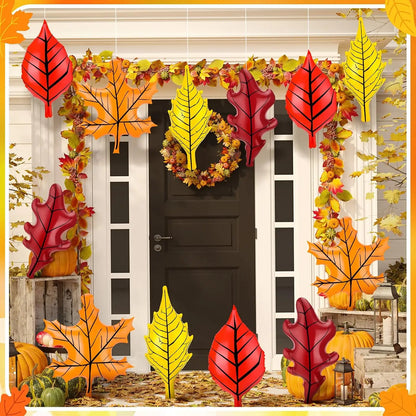 12 Pcs Fall Inflatable Leaf Outdoor Decorations, Large Inflatable Maple Leaf Ball Balloons