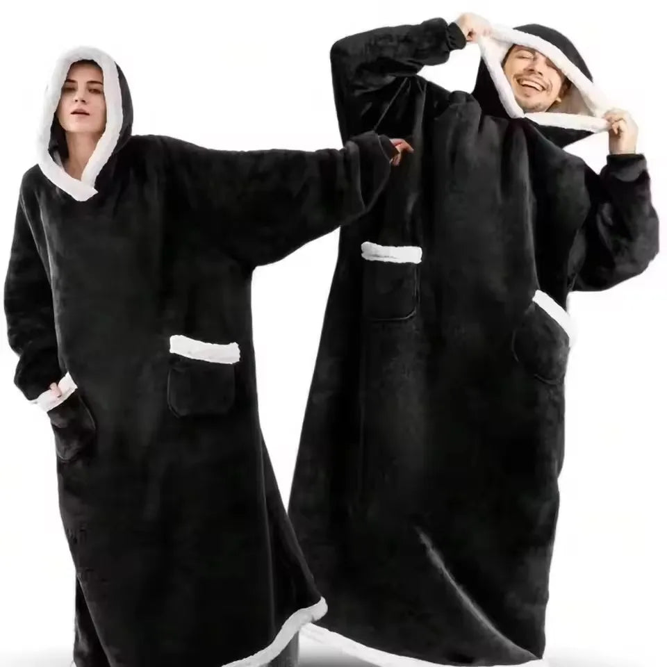 Hooded Super Long Flannel Blanket Pajamas with Sleeve
